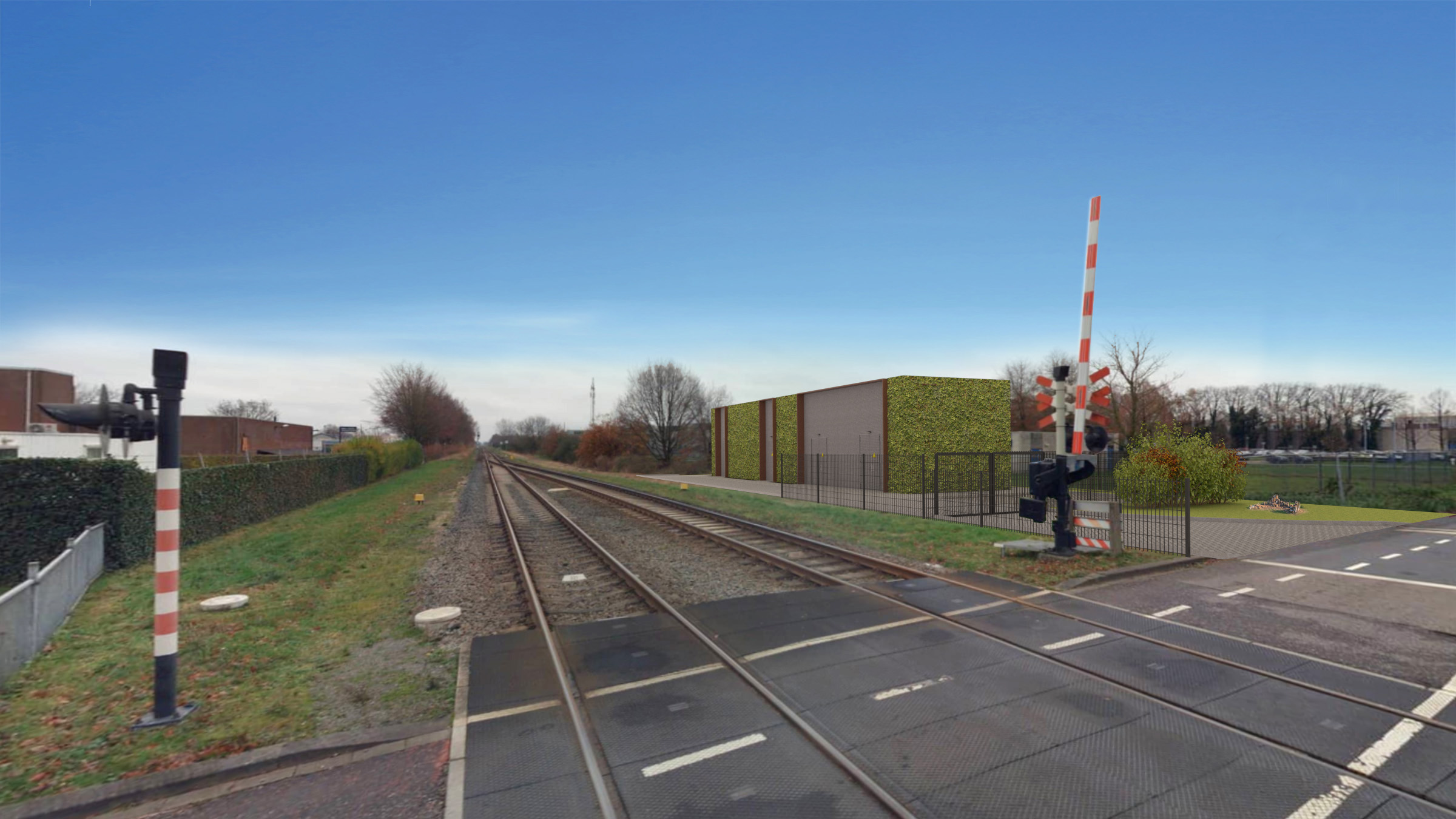 Artist impression van een onderstation naast het spoor