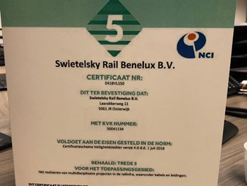 Swietelsky Rail Benelux behaalt certificaat voor trede 5 op de Safety Culture Ladder - NL